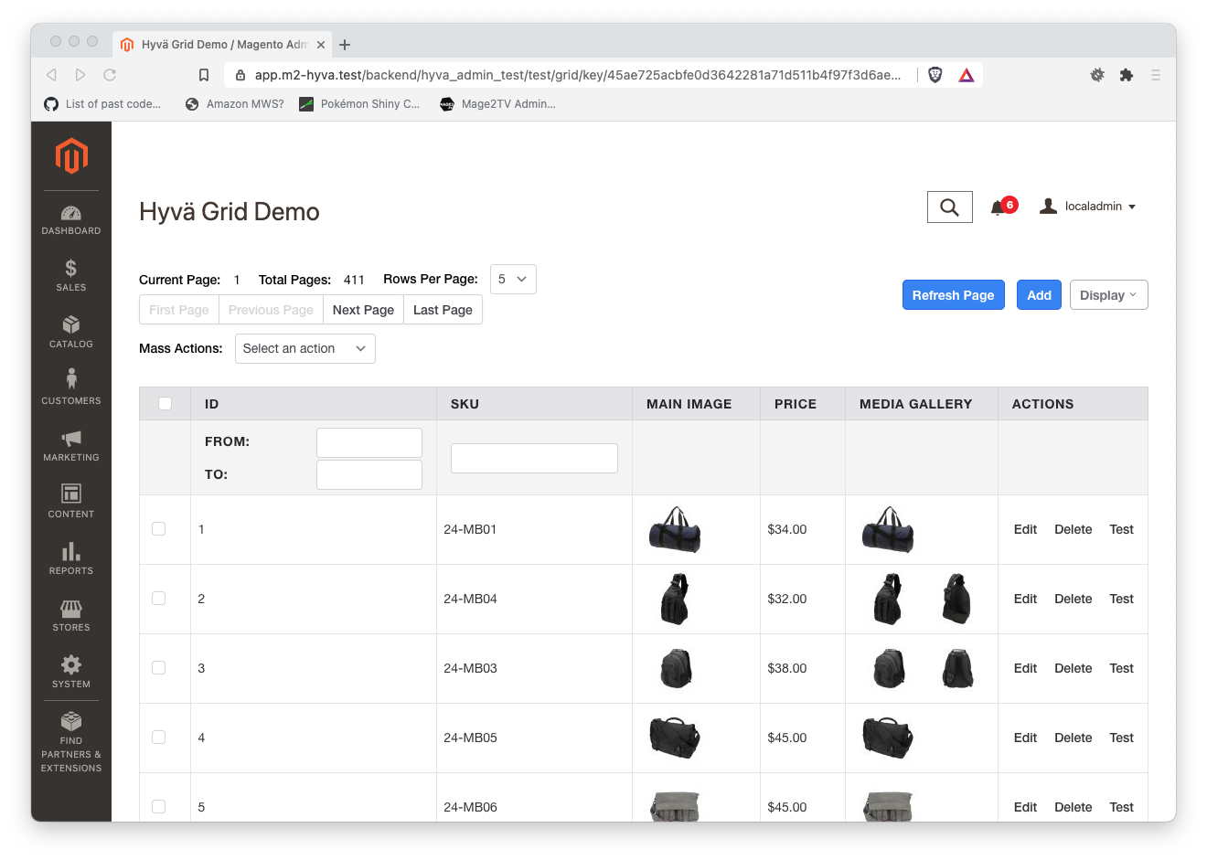 Screenshot of Hyvä-Grid of a demo shop