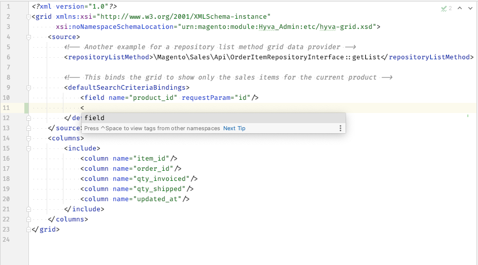 Screenshot of Example of code at Hyva_Admin.