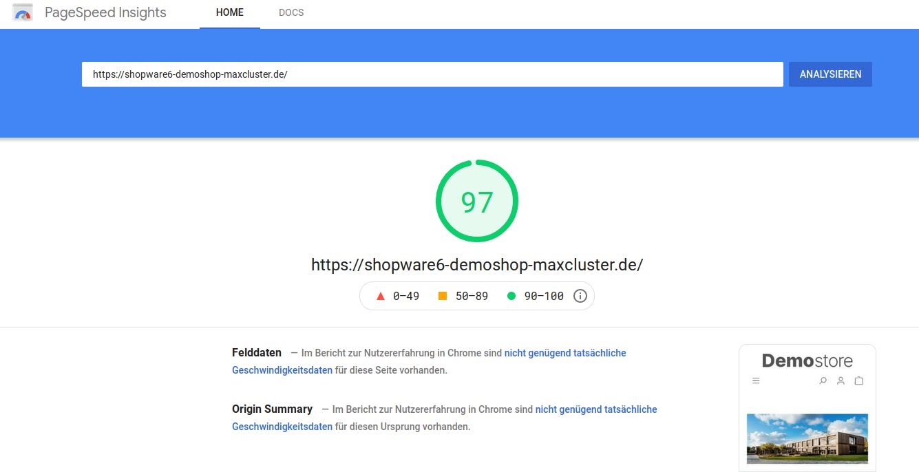 Google PageSpeed Insights evaluates the loading time and provides targeted improvement tips.