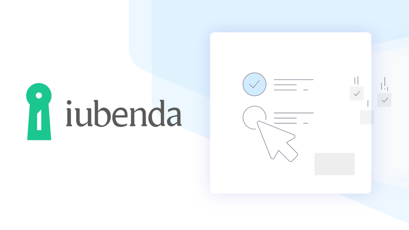 Eine Illustration, die das Logo von iubenda, sowie einen Mausklick zeigt.