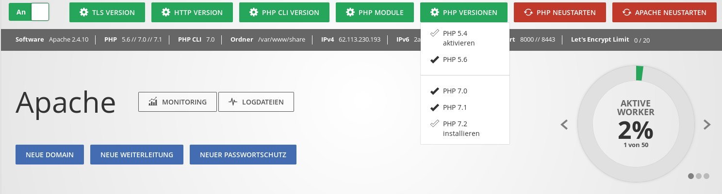Screenshot 1: PHP 7.2 Installation bei maxcluster