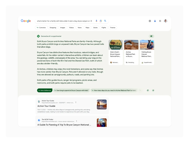 Screenshot von Google Search Generative Experience