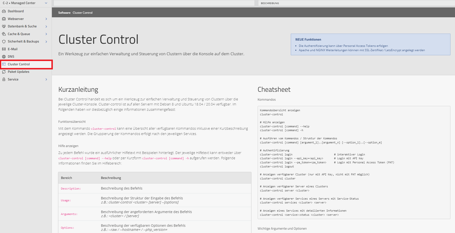 Activate Cluster Control in maxcluster Managed Center