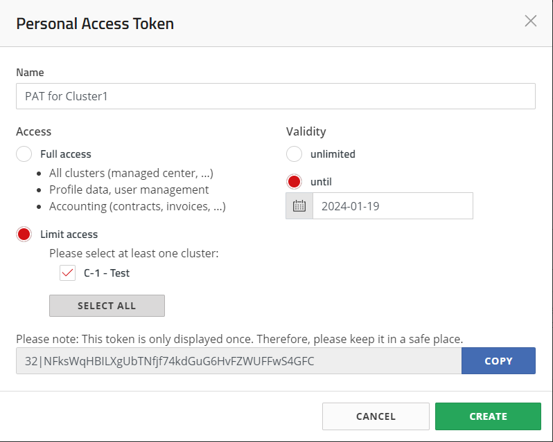 Created Personal Access Token
