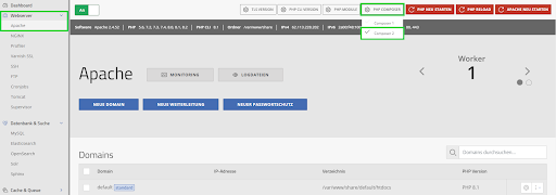 Composer-Version unter Apache einstellen im Managed Center von maxcluster